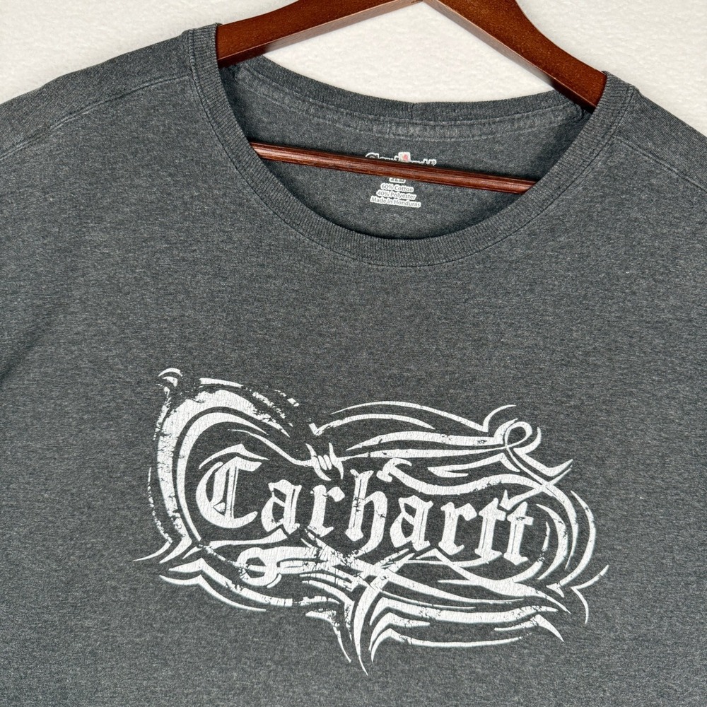 Carhartt Graphic Tee Mens XL Gray Tribal Gothic Logo Short Sleeve